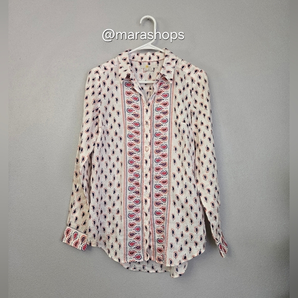 Boden Linen Shirt in lvory Paisley Stamp - Picture 4 of 8